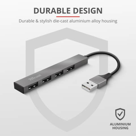 Hub Mini USB 2.0 a 4 porte in alluminio Trust grigio 23786